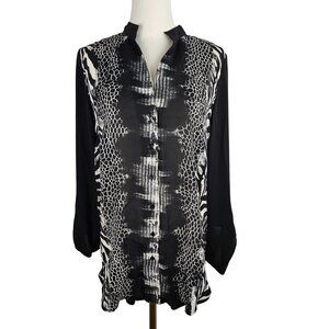 Alberto Makali NY Medium Blouse Button Up Animal Print B&W Designer